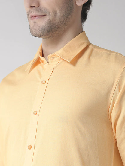 Men Yellow Solid Slim Fit Casual Shirt