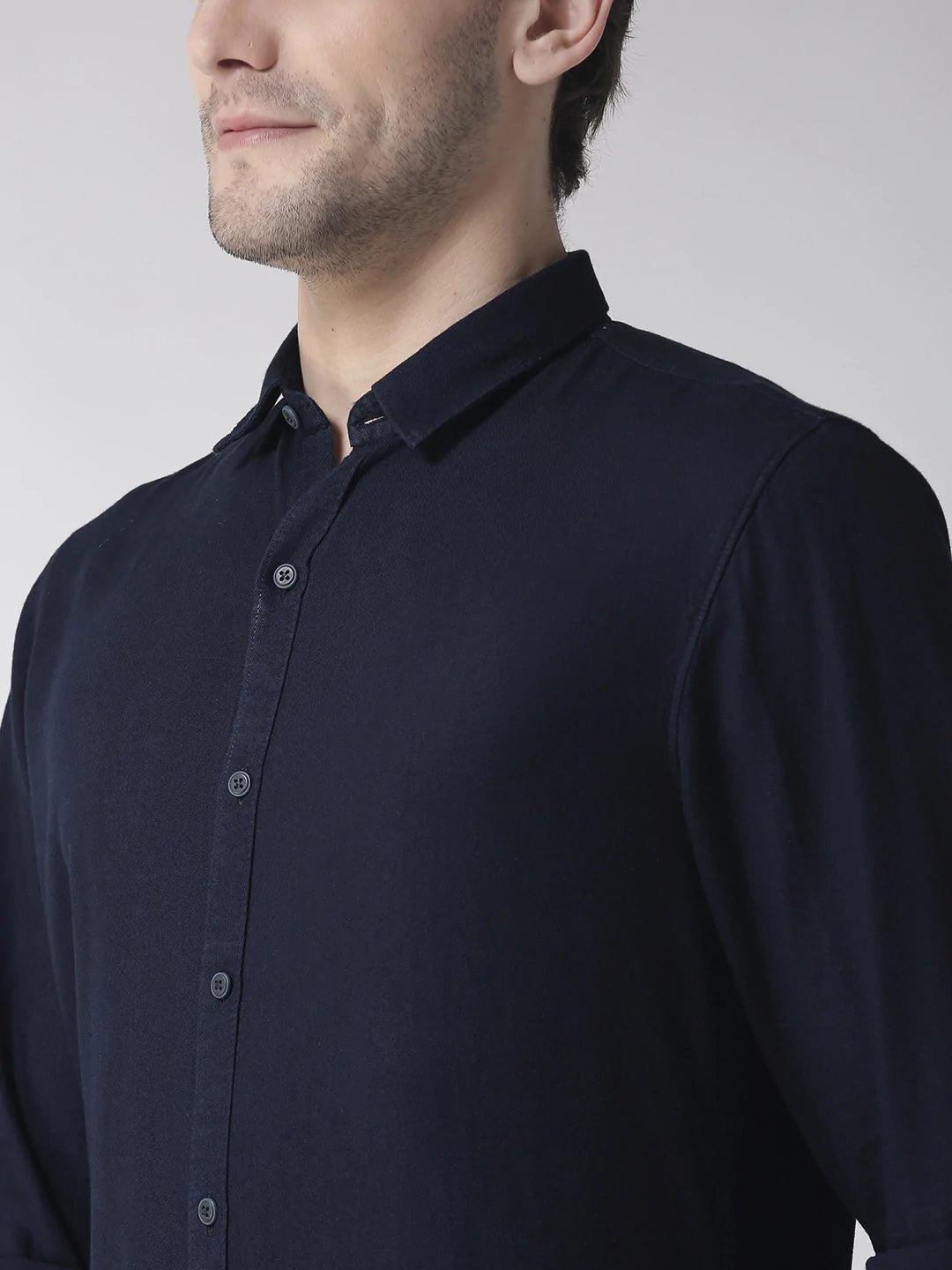 Men Navy Blue Slim Fit Solid Casual Shirt