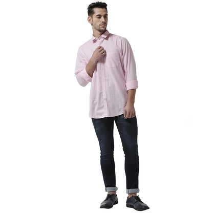 Men Pink  White Slim Fit Checked Casual Shirt