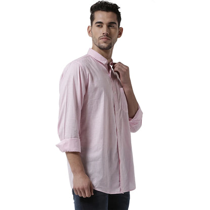 Men Pink  White Slim Fit Checked Casual Shirt