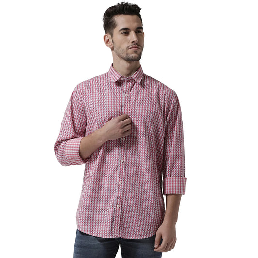 Men Pink  White Slim Fit Checked Casual Shirt