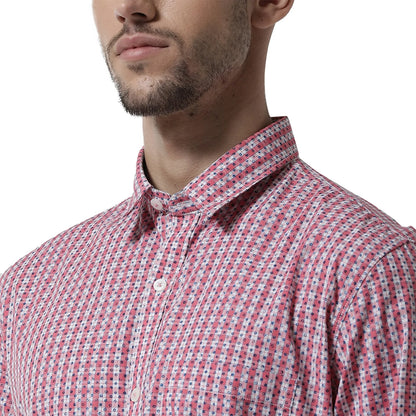 Men Pink  White Slim Fit Checked Casual Shirt