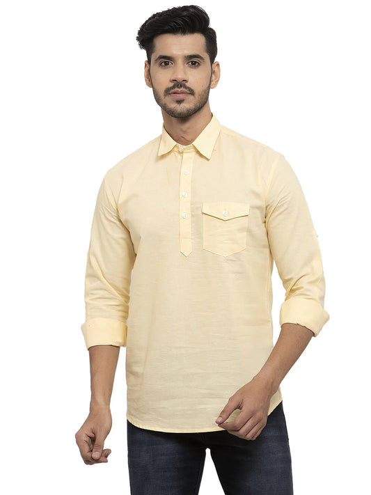 Men Yellow Solid Straight Kurta