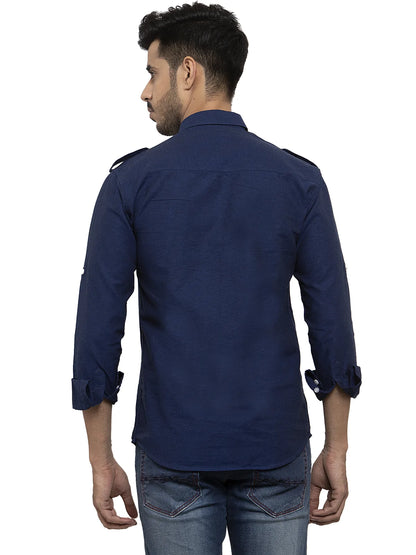 Men Navy Blue Solid Pathani Kurta