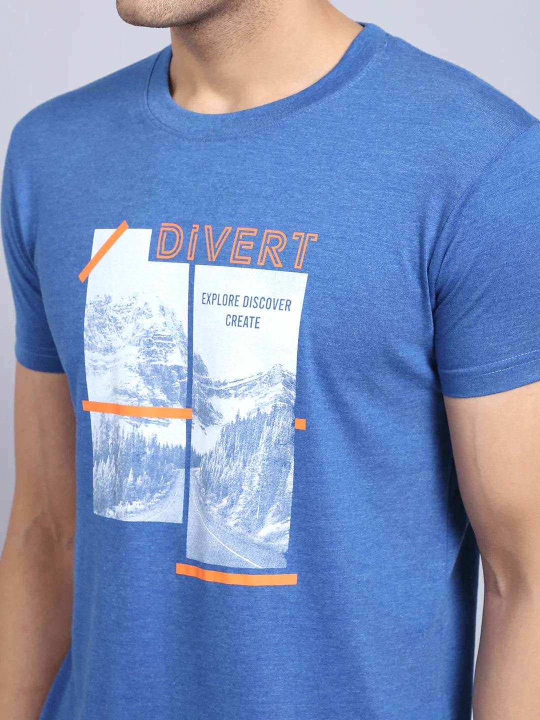 Men Blue  White Printed Slim Fit Cotton T-shirt