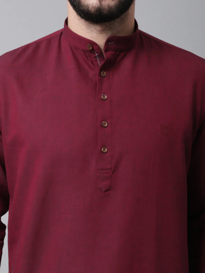 Men Maroon Cotton Kurta