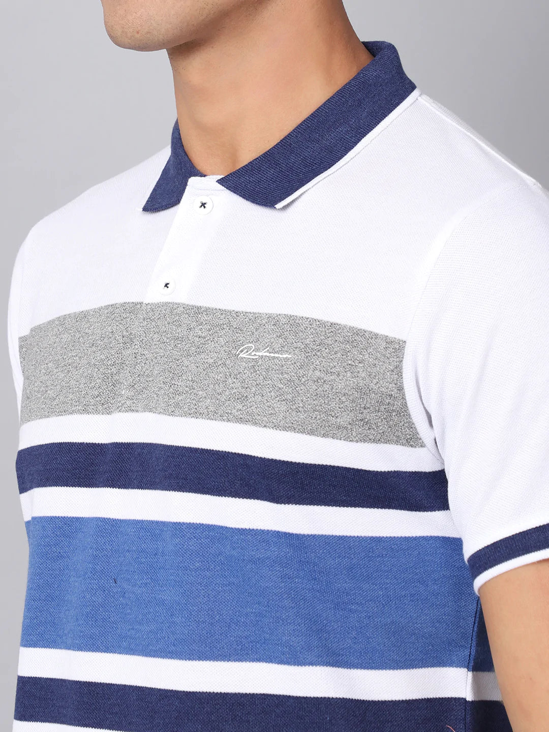 Men Multicoloured  magnolia Striped Polo Collar Slim Fit T-shirt