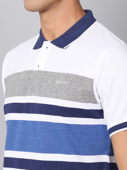 Men Multicoloured  magnolia Striped Polo Collar Slim Fit T-shirt