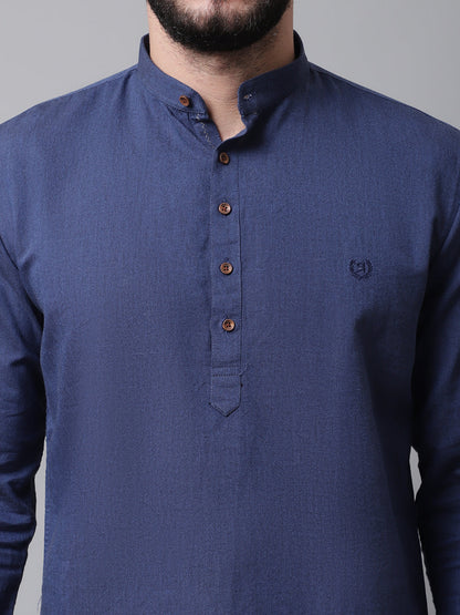 Men Navy Blue Cotton Kurta