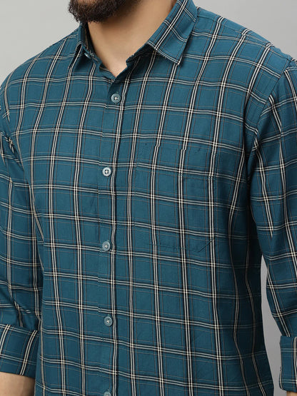 Men Blue Slim Fit Checked Casual Shirt