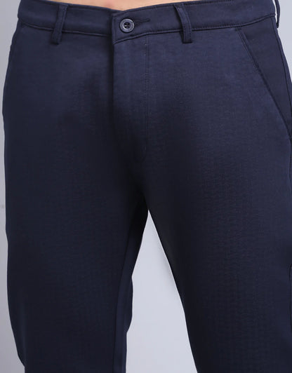 Men Navy Blue Slim Fit Chinos Trousers