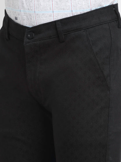 Men Black Self Design Slim Fit Trousers