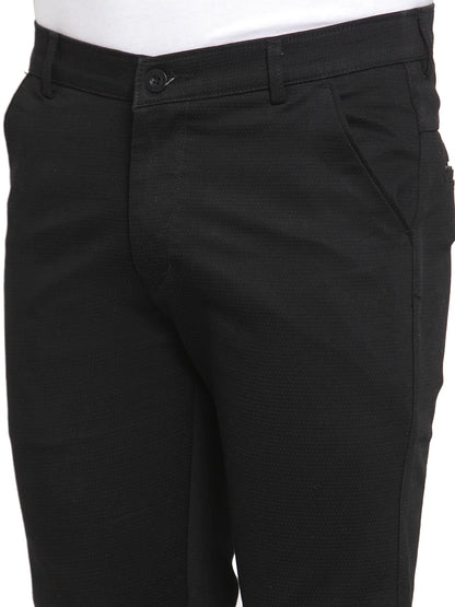 Men Black Slim Fit Solid Regular Trousers