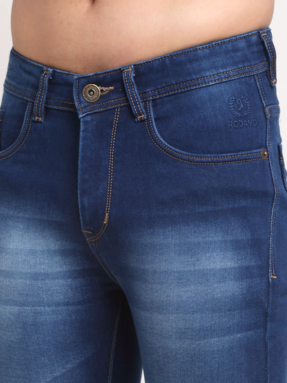 Men Blue Slim Fit Heavy Fade Stretchable Cropped Jeans