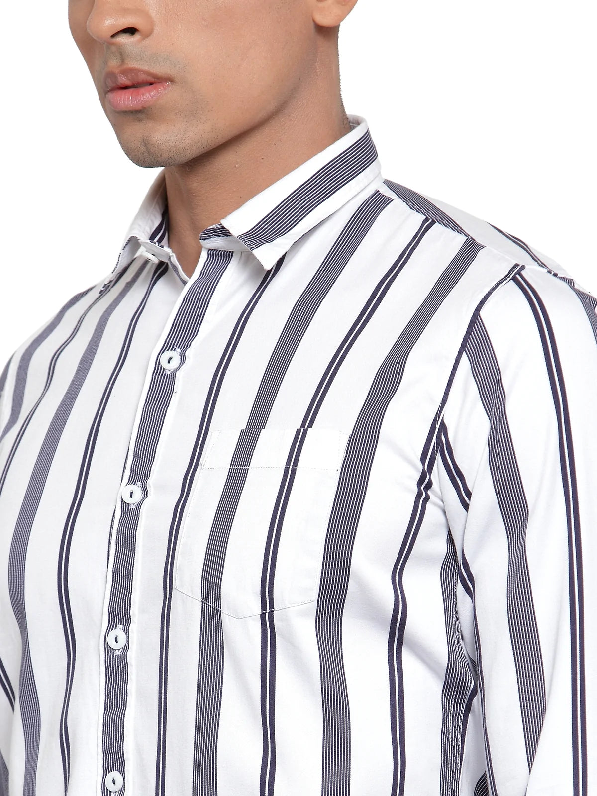 Men Navy Blue Slim Fit Striped Shirts