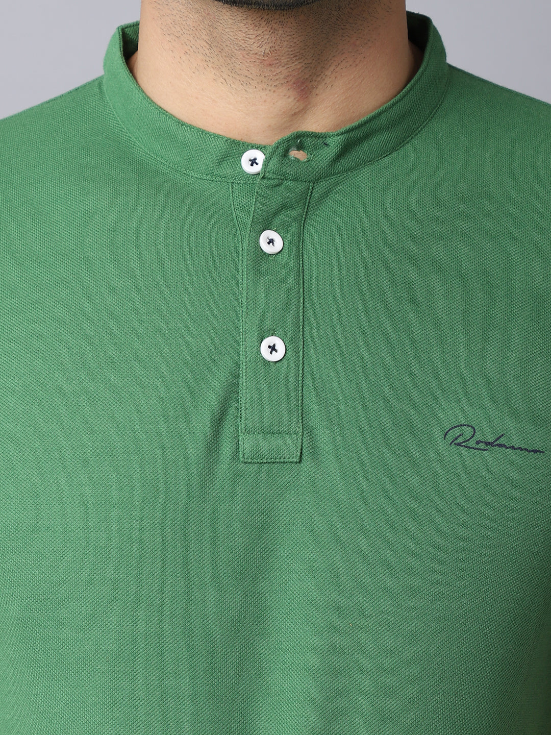 Men Green Mandarin Collar Slim Fit T-shirt