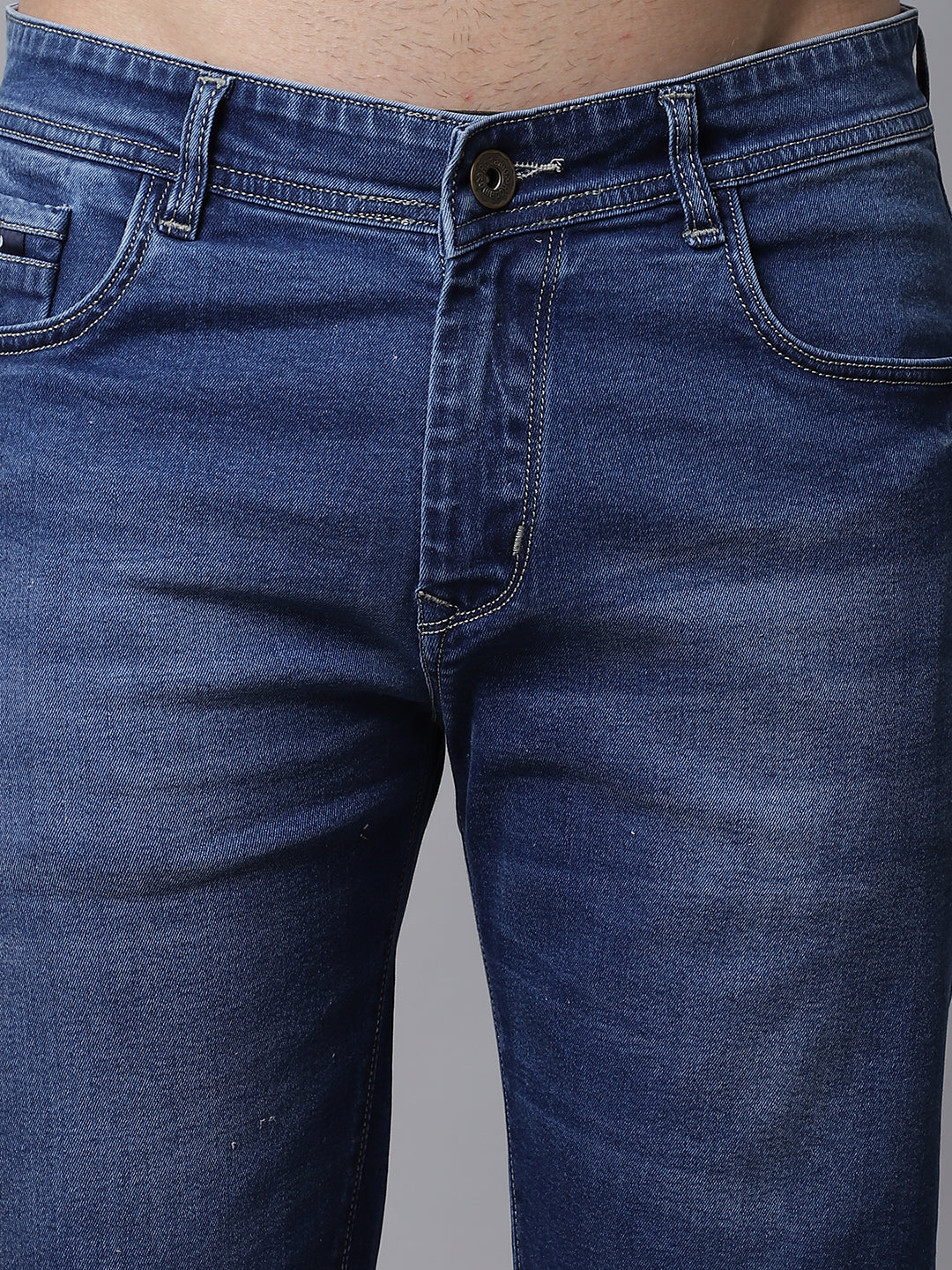 Men Blue Washed Slim Fit Cotton Denim Shorts