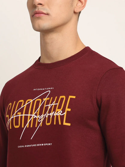 Men Maroon Printed Fleece Sweatshirt