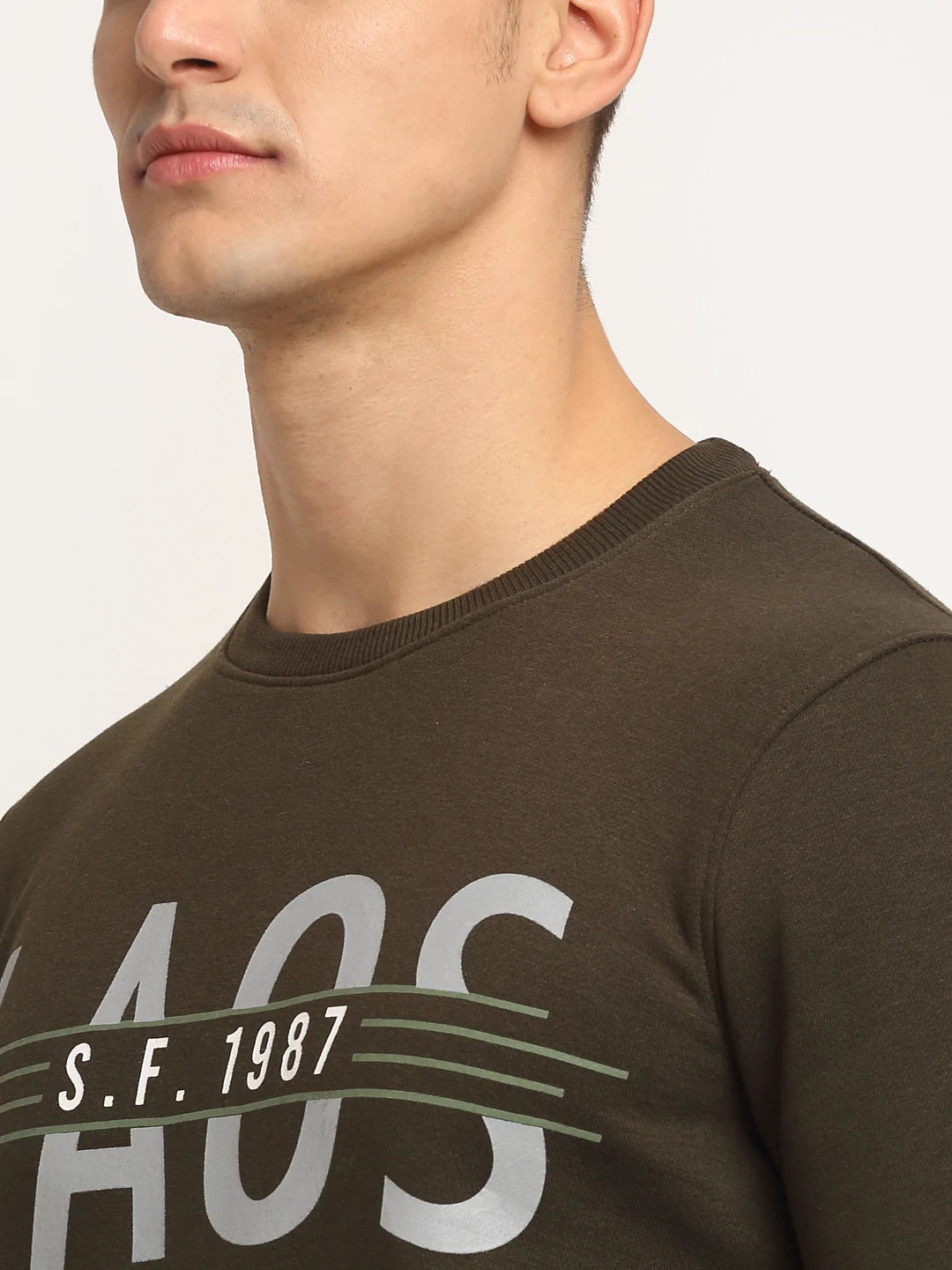 Men Olive Green Printed Sweatshirt
