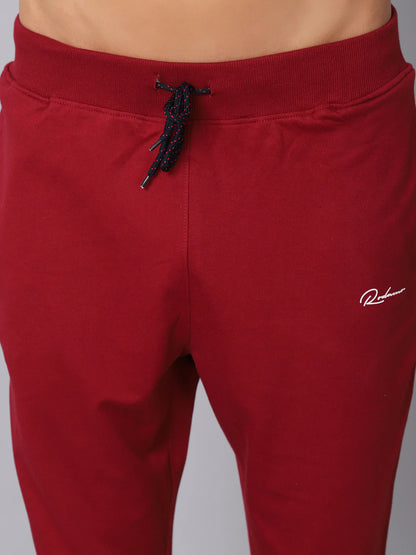 Men Maroon Solid Cotton Slim-Fit Track Pant