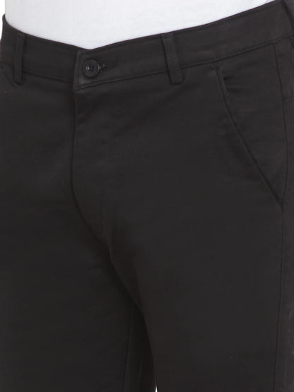 Men Black Slim Fit Solid Regular Trousers