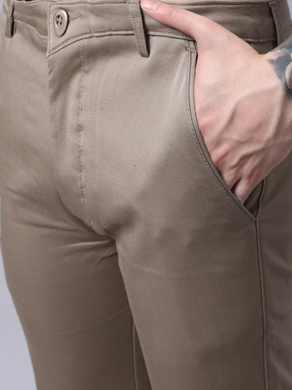 Men Khaki Slim Fit Chinos Trousers