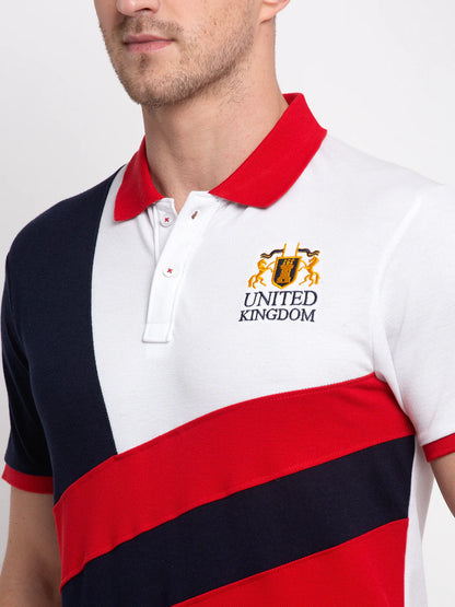 Men Red Colourblocked Polo Collar T-shirt