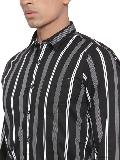 Men Black Slim Fit Striped Shirts