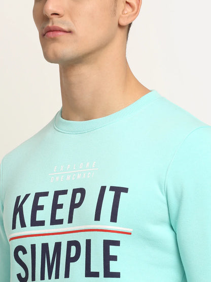 Men Turquoise Blue Printed Sweatshirt