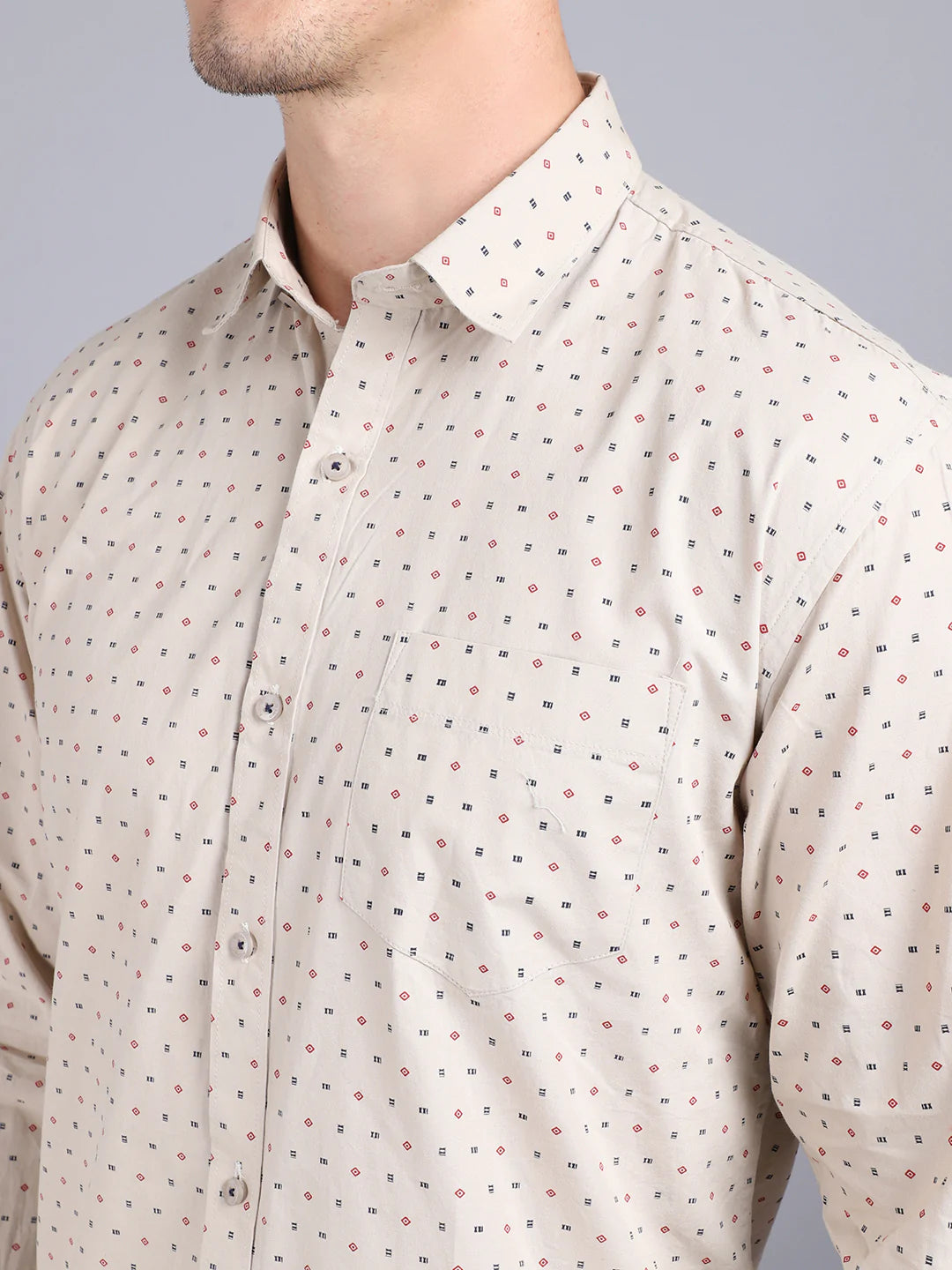 Men Beige Slim Fit Printed Casual Shirt