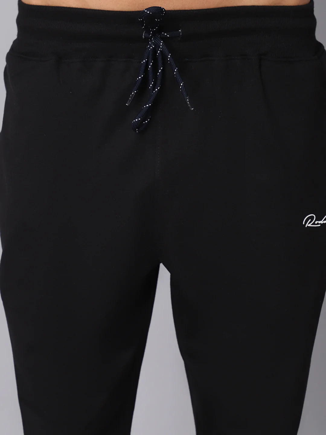 Men Black Brand Logo Printed Slim Fit Track Pants Rodamo