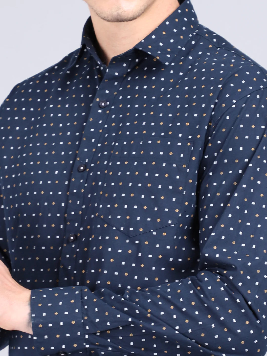 Men Navy Blue Slim Fit Printed Casual Shirt