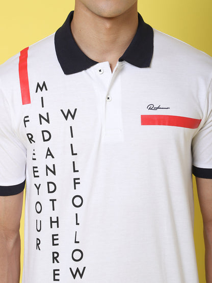 Typography Printed Polo Collar Cotton Slim Fit T-shirt