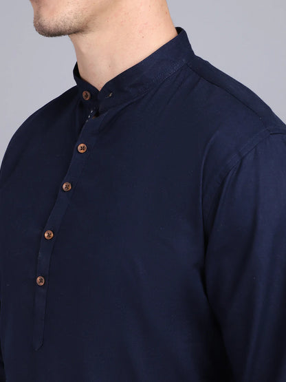 Men Navy Blue Solid Kurta