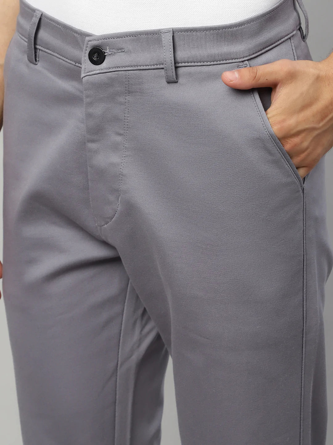Men Grey Solid Cotton Slim Fit Chinos