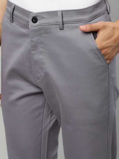 Men Grey Solid Cotton Slim Fit Chinos