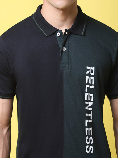 Colourblocked Polo Collar Cotton Slim Fit T-shirt