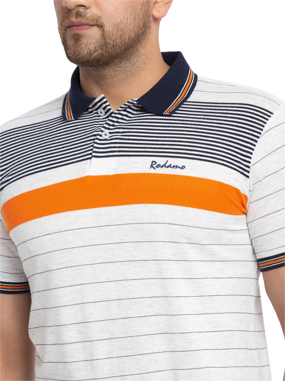 Men Off-White Striped Polo Collar T-shirt