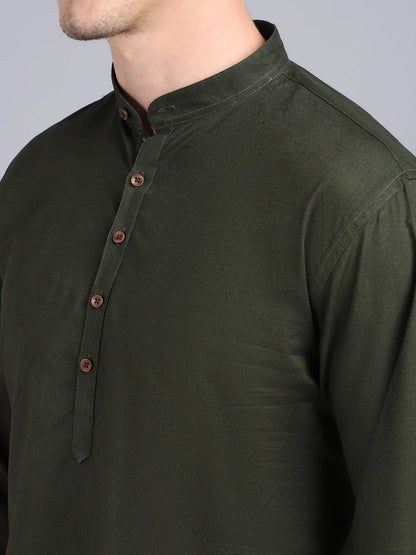 Men Green Solid Slim Fit Casual Kurta