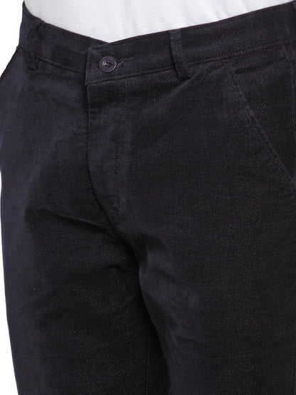 Men Navy Blue Corduroy Trousers