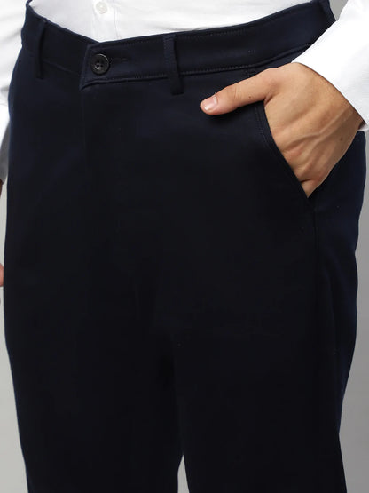 Men Navy Blue Slim Fit Trousers