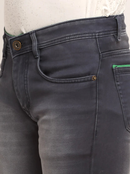 Men Grey Slim Fit Slash Knee Heavy Fade Stretchable Jeans