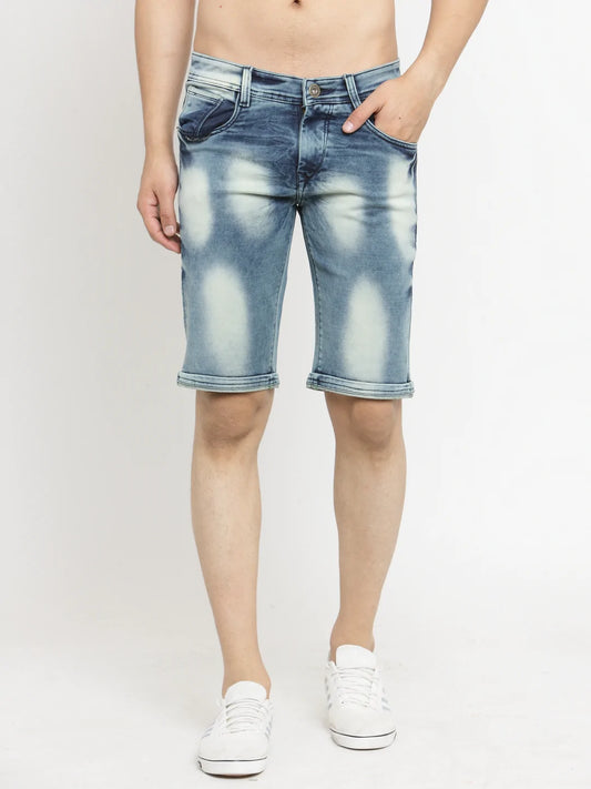 Men Blue Washed Slim Fit Denim Shorts