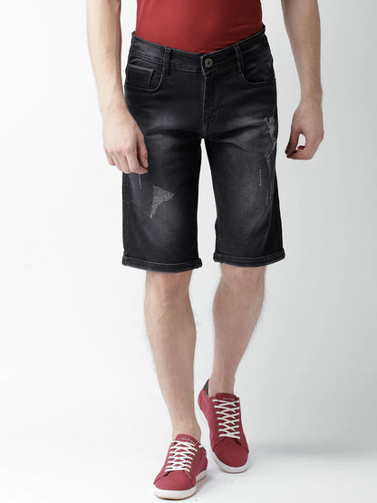 Men Black Washed Slim Fit Denim Shorts