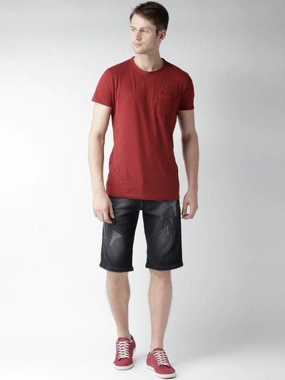 Men Black Washed Slim Fit Denim Shorts