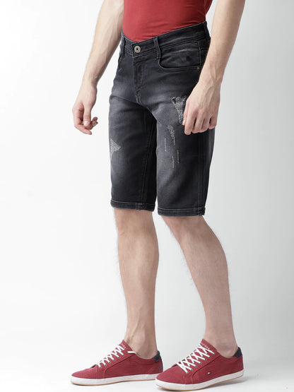 Men Black Washed Slim Fit Denim Shorts