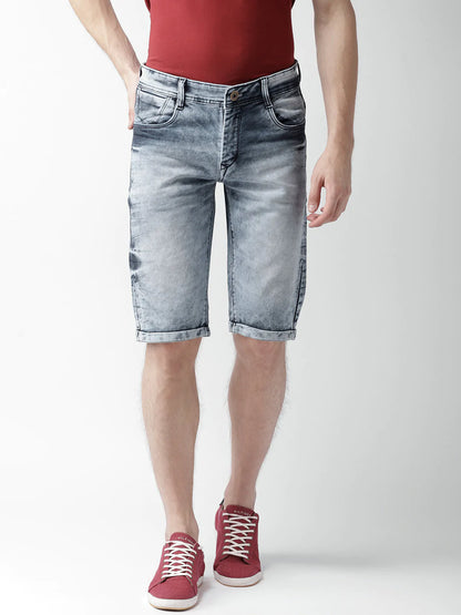 Men Blue Washed Slim Fit Denim Shorts