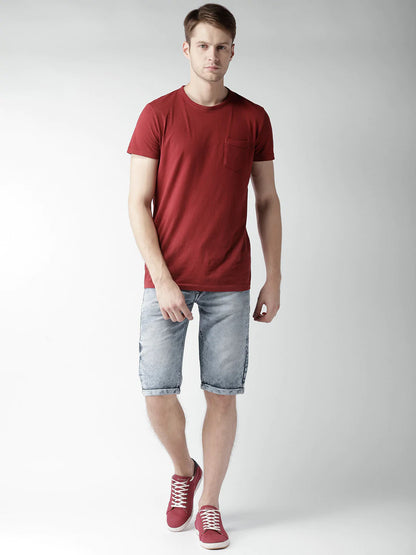 Men Blue Washed Slim Fit Denim Shorts
