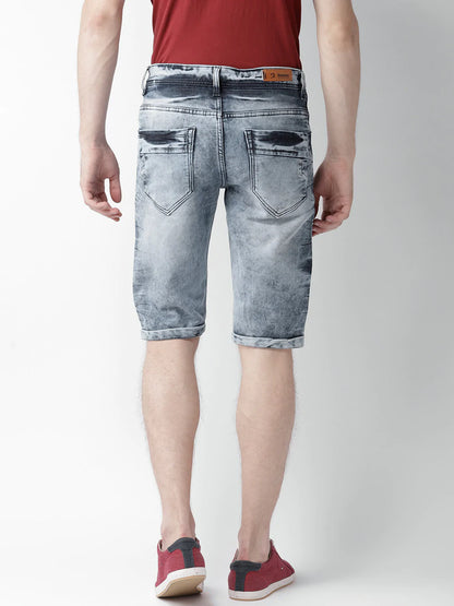Men Blue Washed Slim Fit Denim Shorts