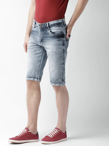 Men Blue Washed Slim Fit Denim Shorts